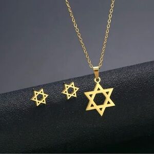 18k Gold Plated Star of David Pendant Necklace and Earring Set